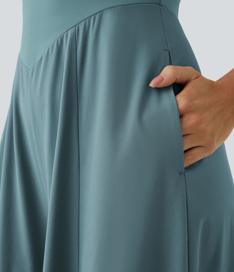 Breezeful™ Backless Crisscross Side Pocket Loose Quick-Dry Resort Slip Jumpsuit