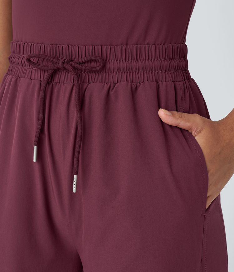 Breezeful™ Square Neck Drawstring Pocket Quick Dry Casual Jumpsuit