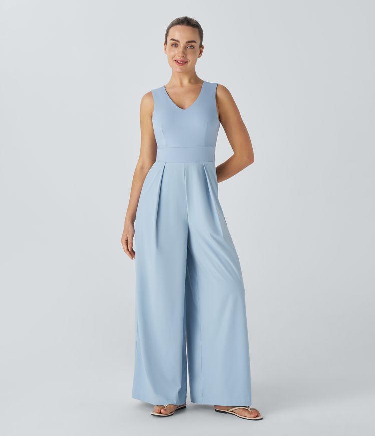 Breezeful™ V Neck Sleeveless Pocket Wide Leg Quick Dry Casual Jumpsuit