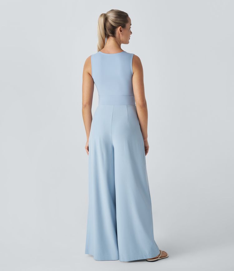 Breezeful™ V Neck Sleeveless Pocket Wide Leg Quick Dry Casual Jumpsuit