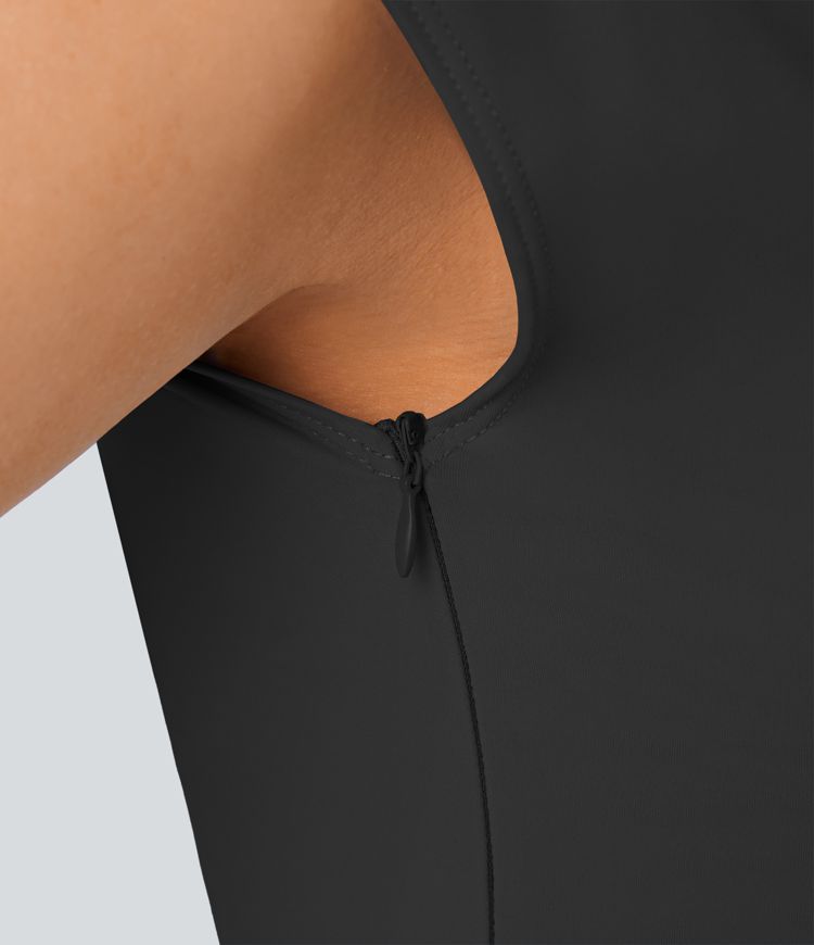 Breezeful™ V-Neck Zipper Pleated Side Pockets Wide Leg Quick-Drying Casual Jumpsuit