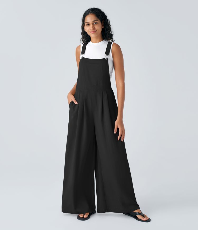 Pockets Wide Leg Overalls