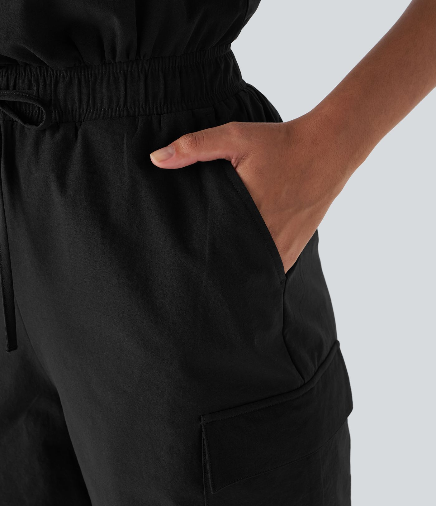 Sleeveless Drawstring Pockets Casual Cargo Jogger Jumpsuit