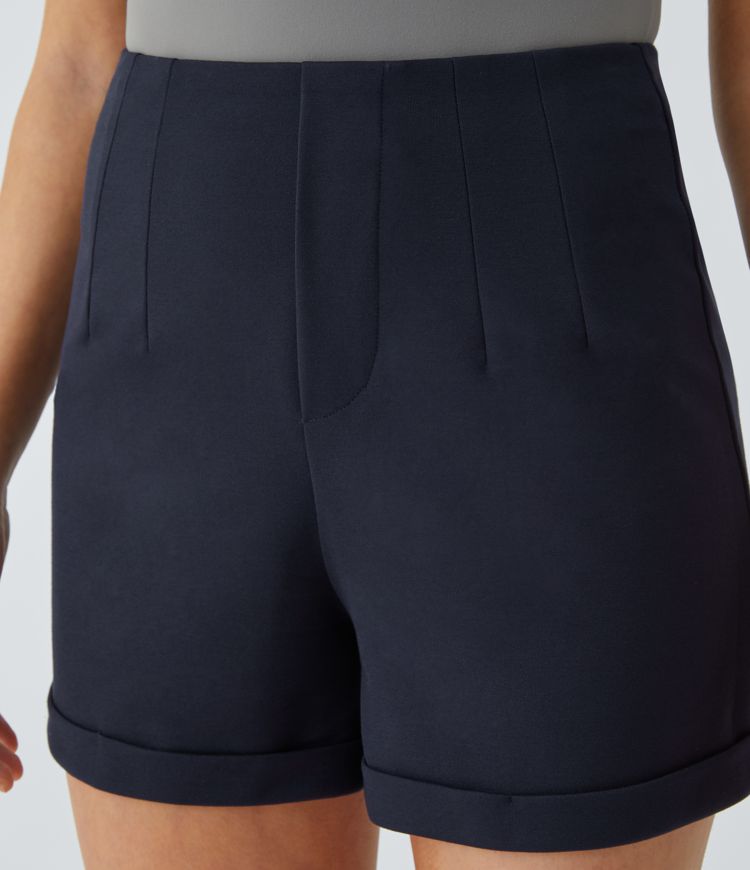 Short de travail taille haute ourlet roulotté uni SculptKnit