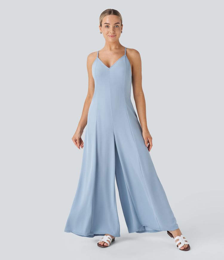 Lace Up Pocket Wide Leg Jumpsuit