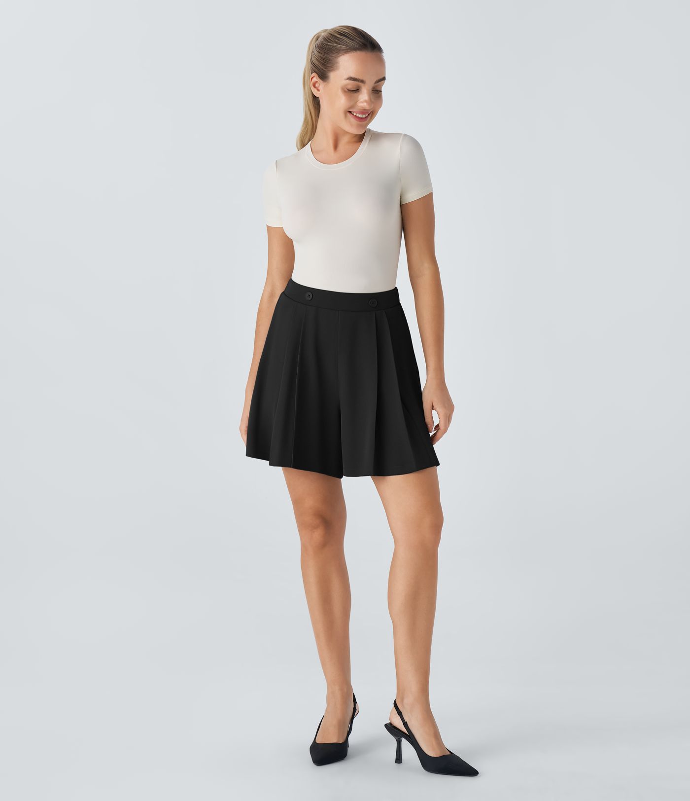 High Waisted Decorative Pocket Pleated Work Shorts