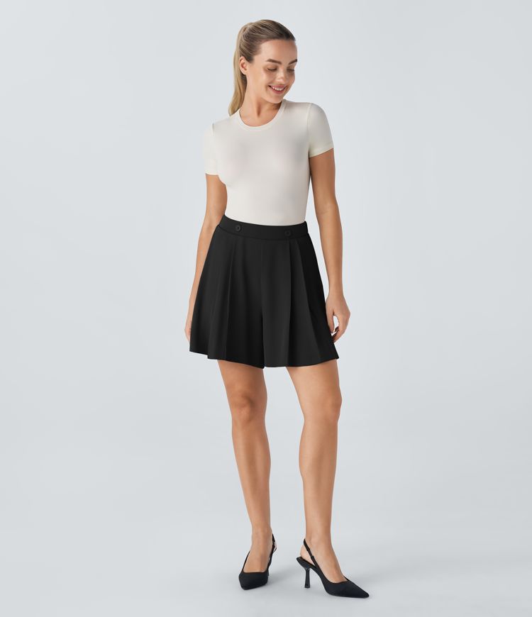 High Waisted Decorative Pocket Pleated Work Shorts