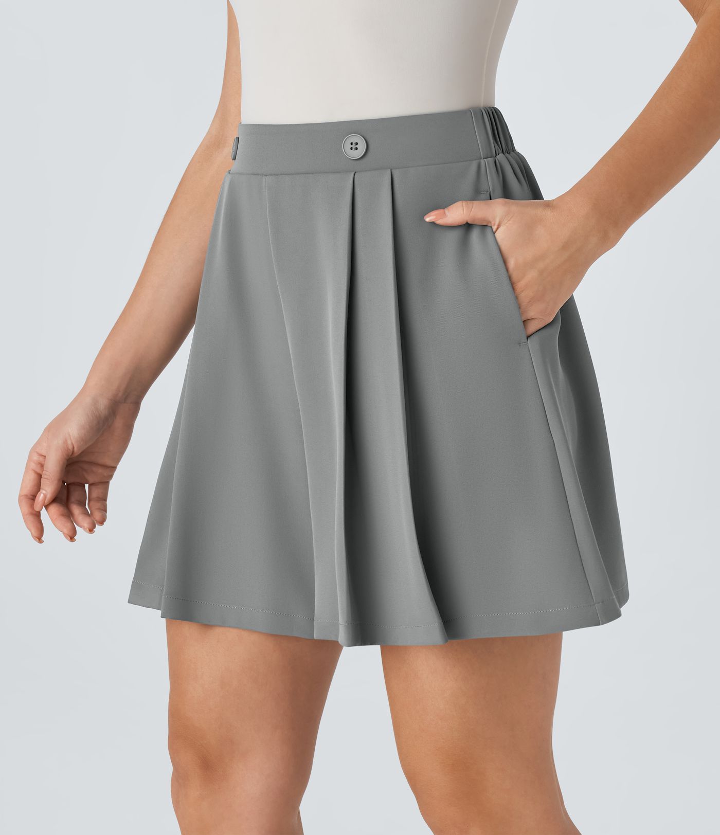 Pantalón corto oficina plisado bolsillo lateral botón decorativo tiro alto