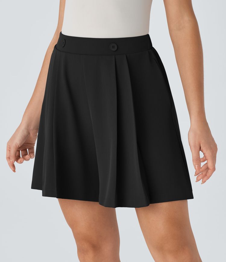 High Waisted Decorative Pocket Pleated Work Shorts