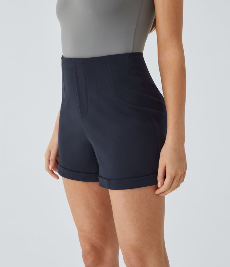 Short de travail taille haute ourlet roulotté uni SculptKnit