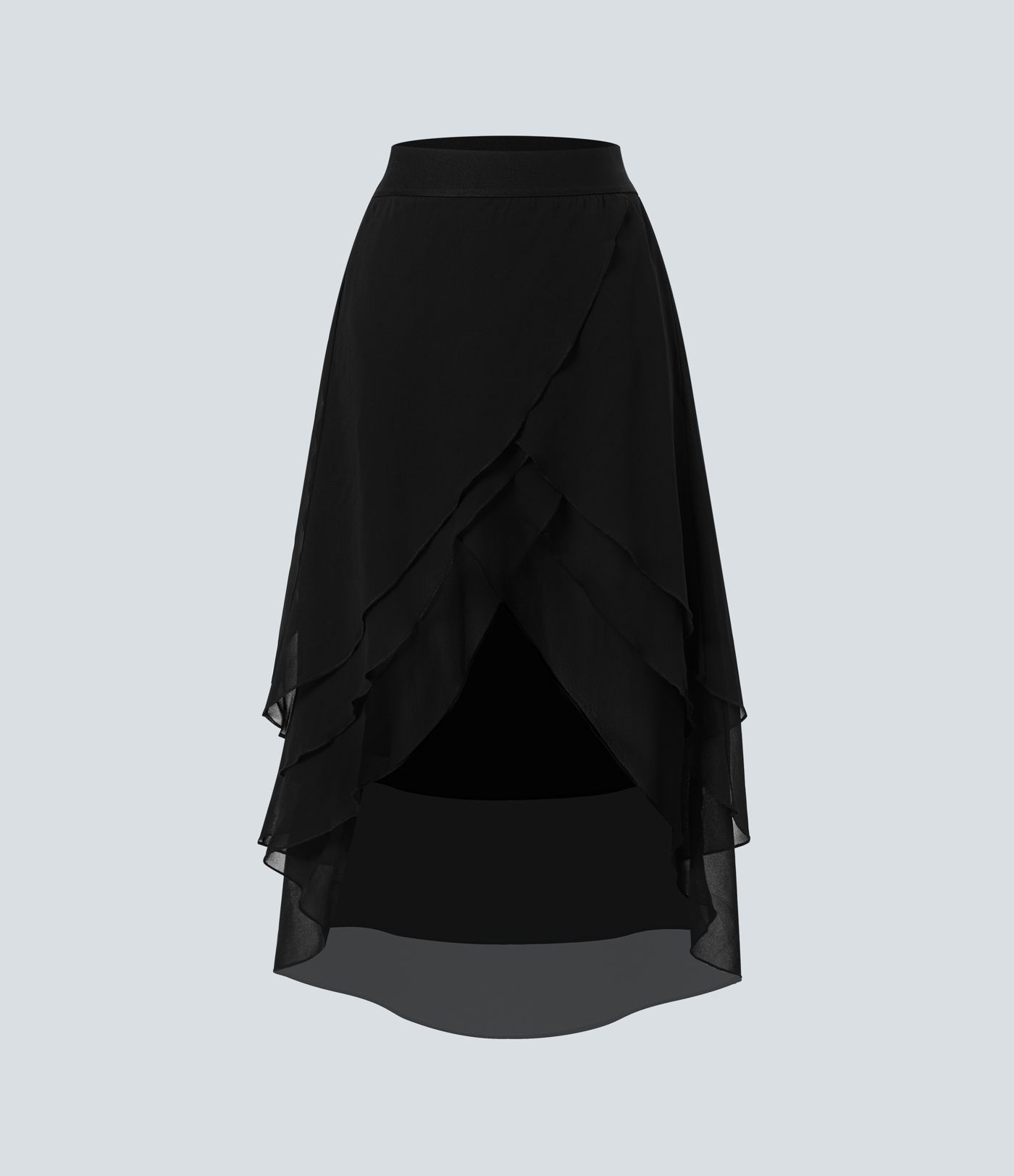 High Waisted Layered Ruffle Hem High Low Flowy Maxi Casual Skirt