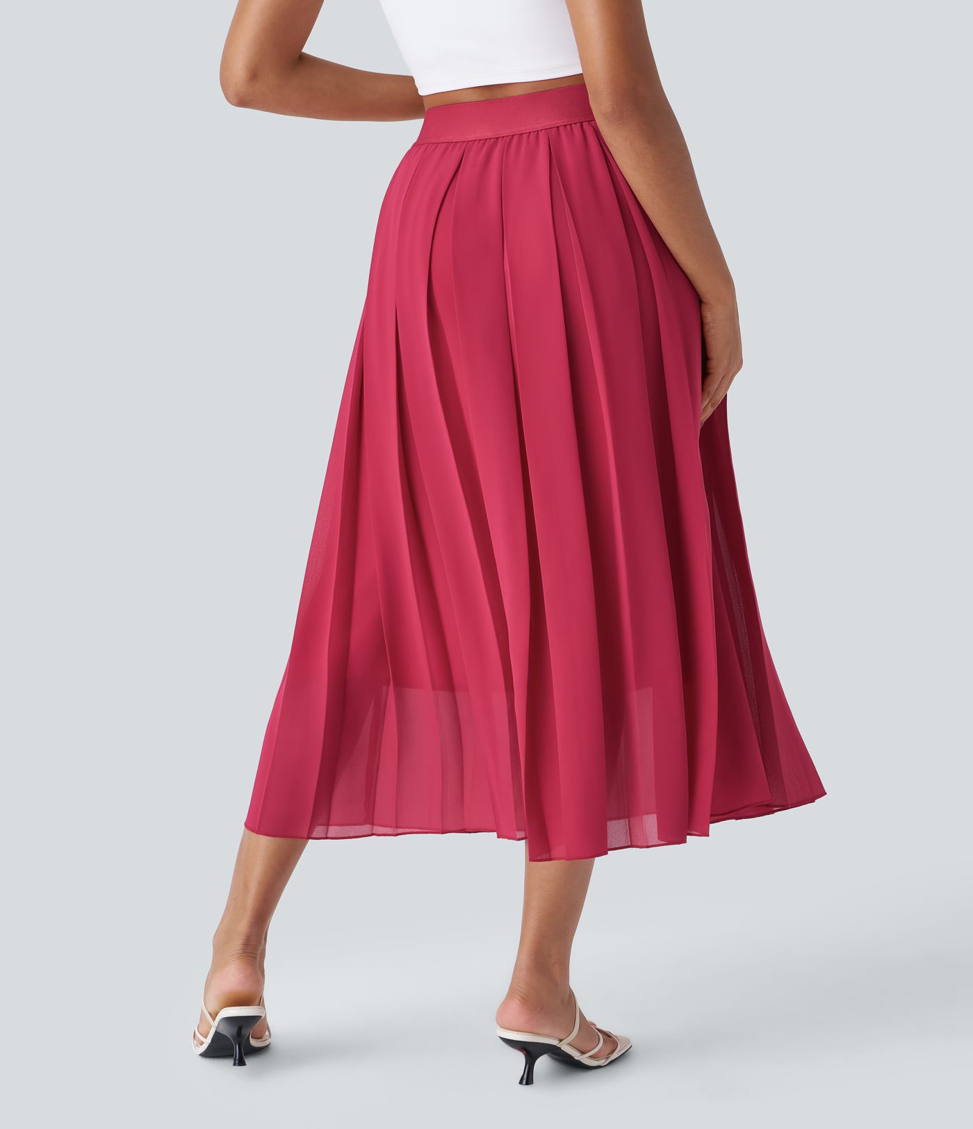 High Waisted Pleated Midi Casual Skirt