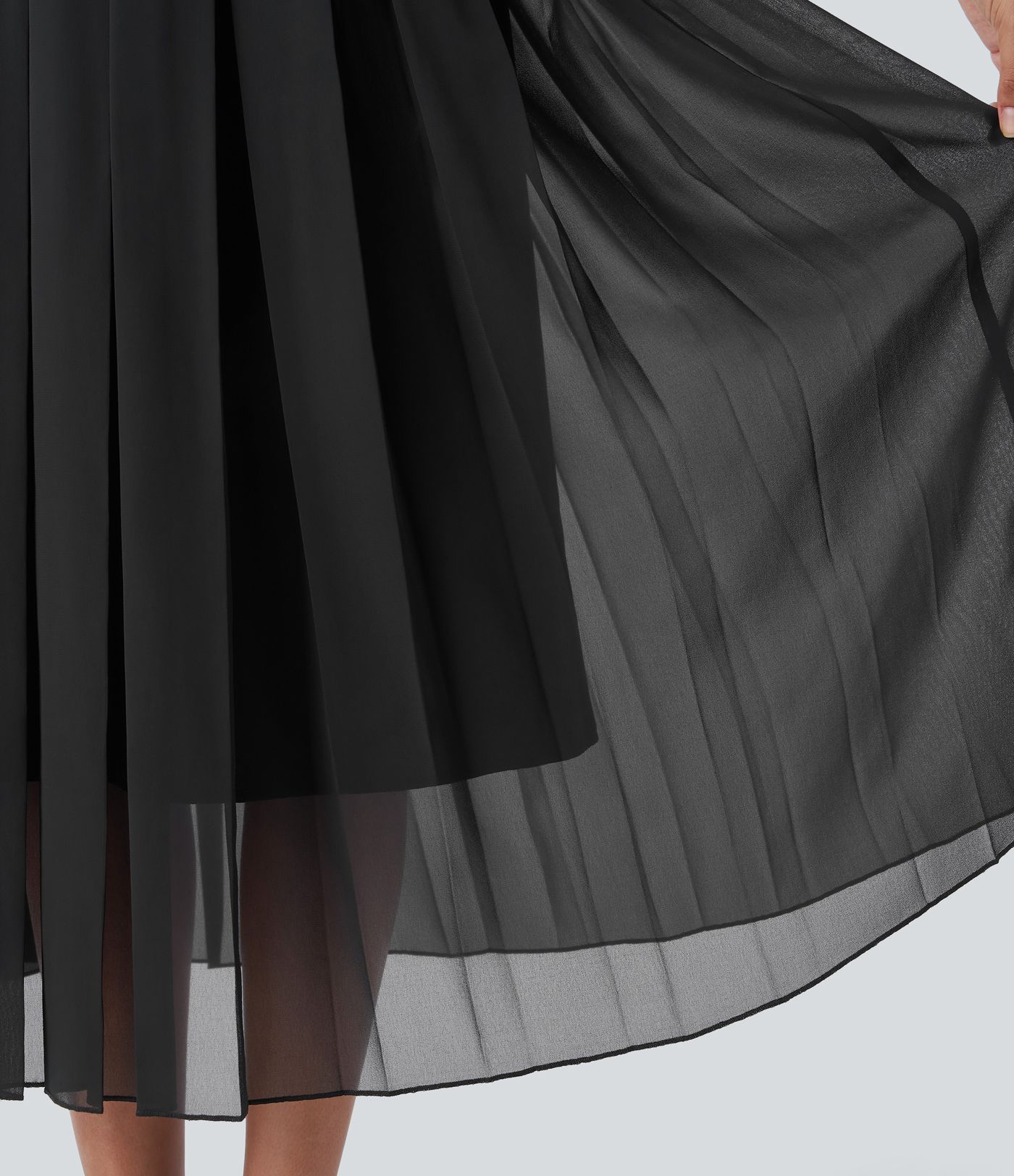 Freizeitrock mit hohem Bund und Plissierung in Midilänge