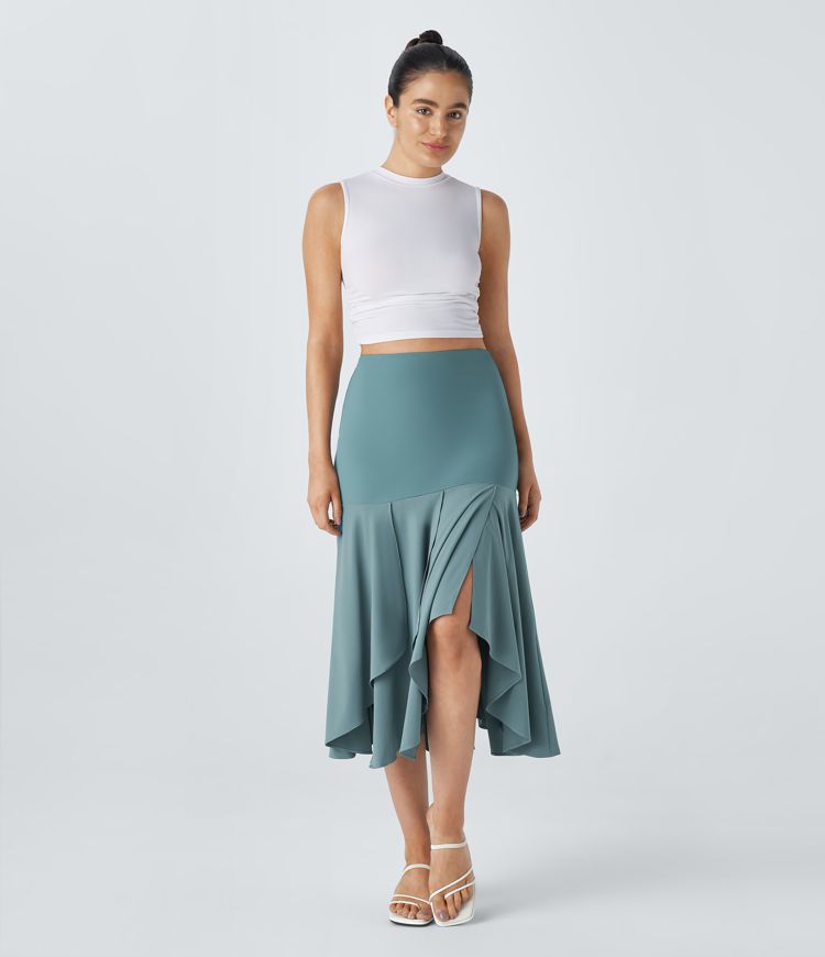 Breezeful™ High Waisted Asymmetric Hem 2-in-1 Flowy Quick Dry Casual Skirt