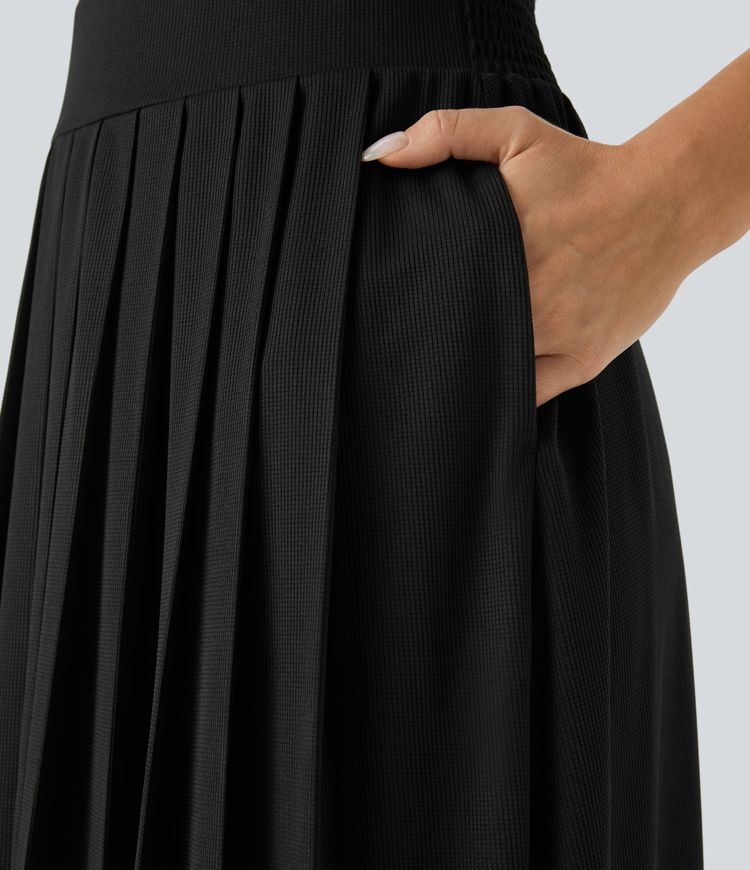 Falda gofre maxi fluida plisada bolsillo lateral tiro alto