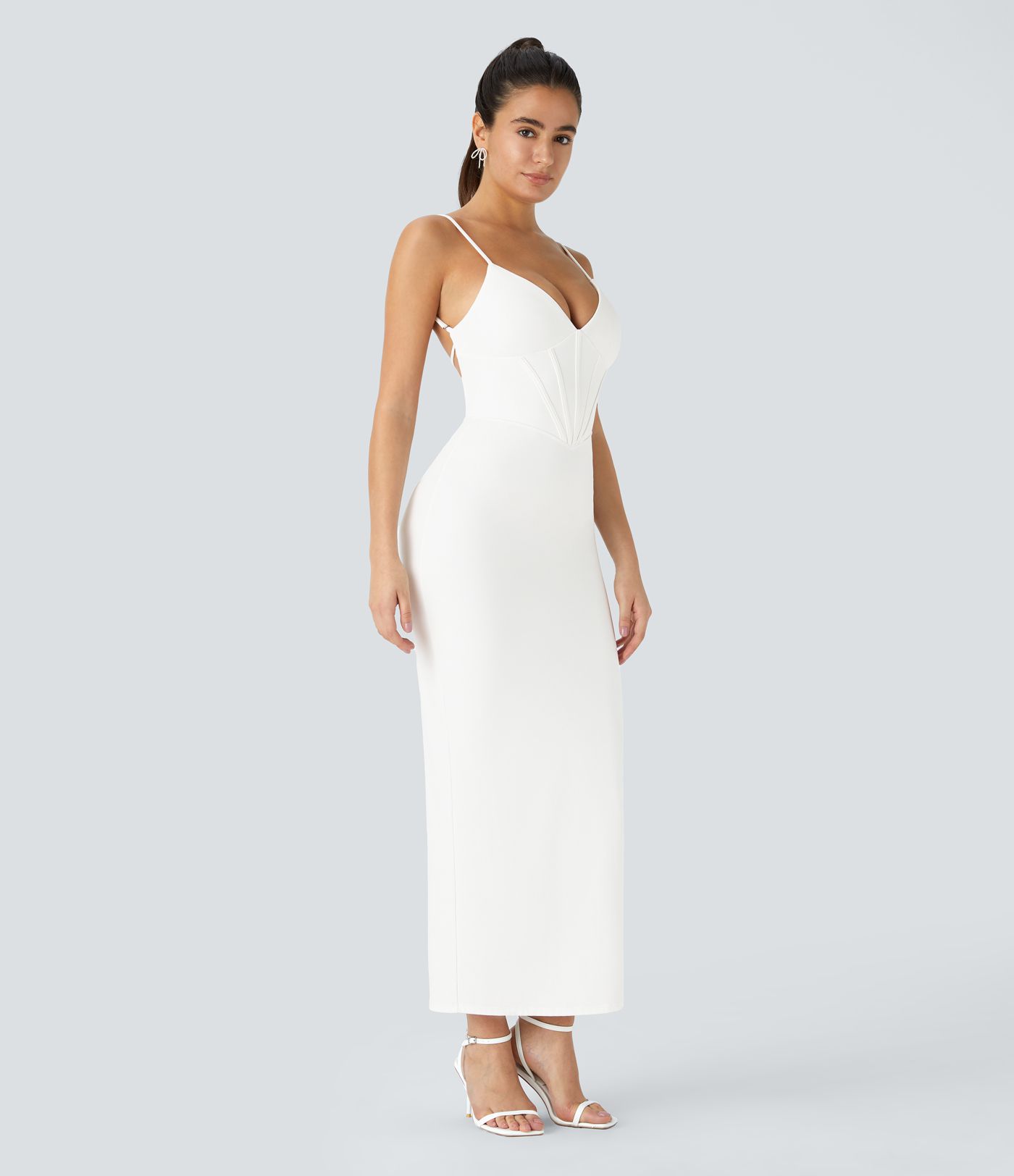 Miðju Kjóll með Snúru og Plissering