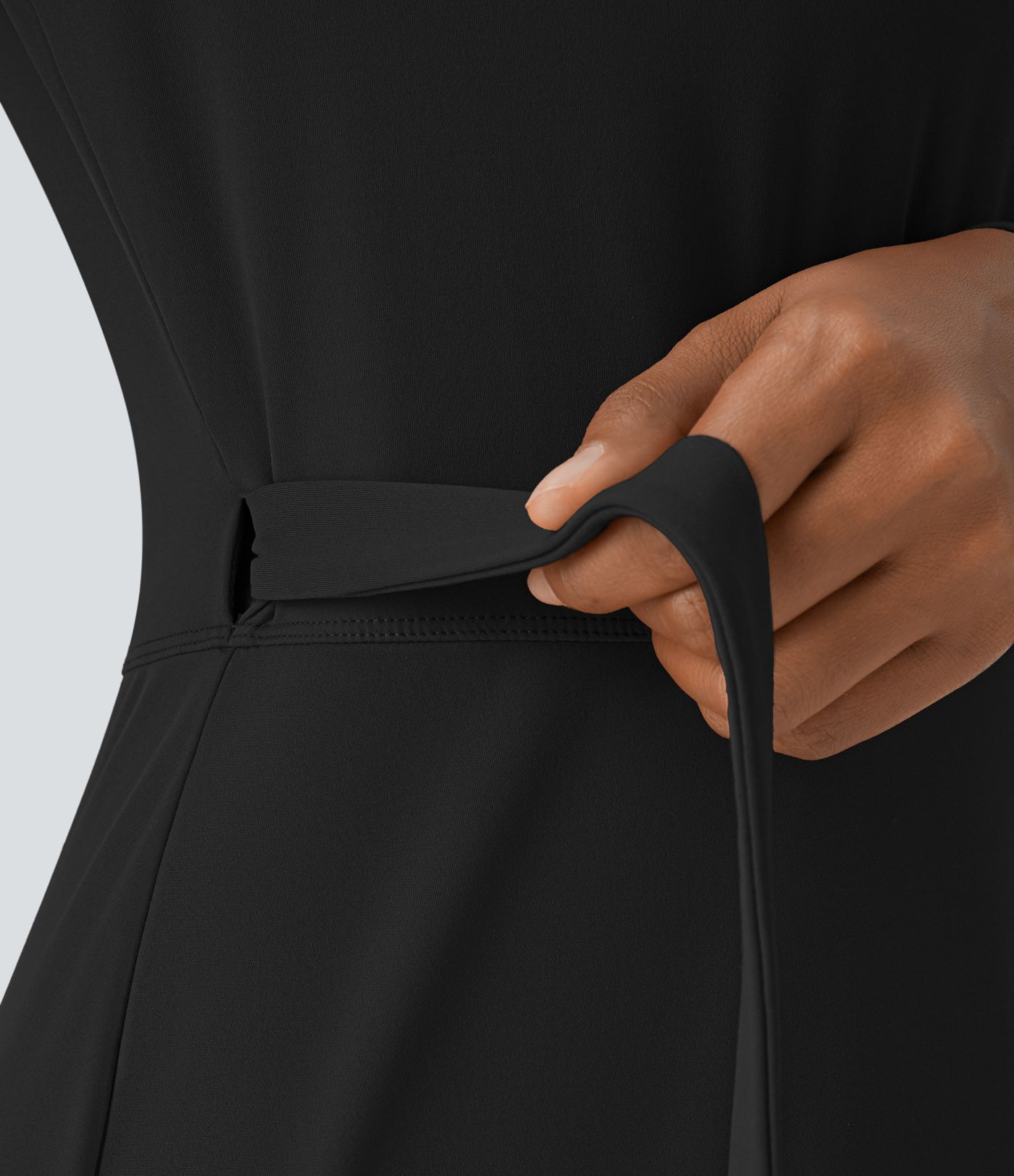 Vestido midi cuello V profundo manga larga cruzado lazo lateral