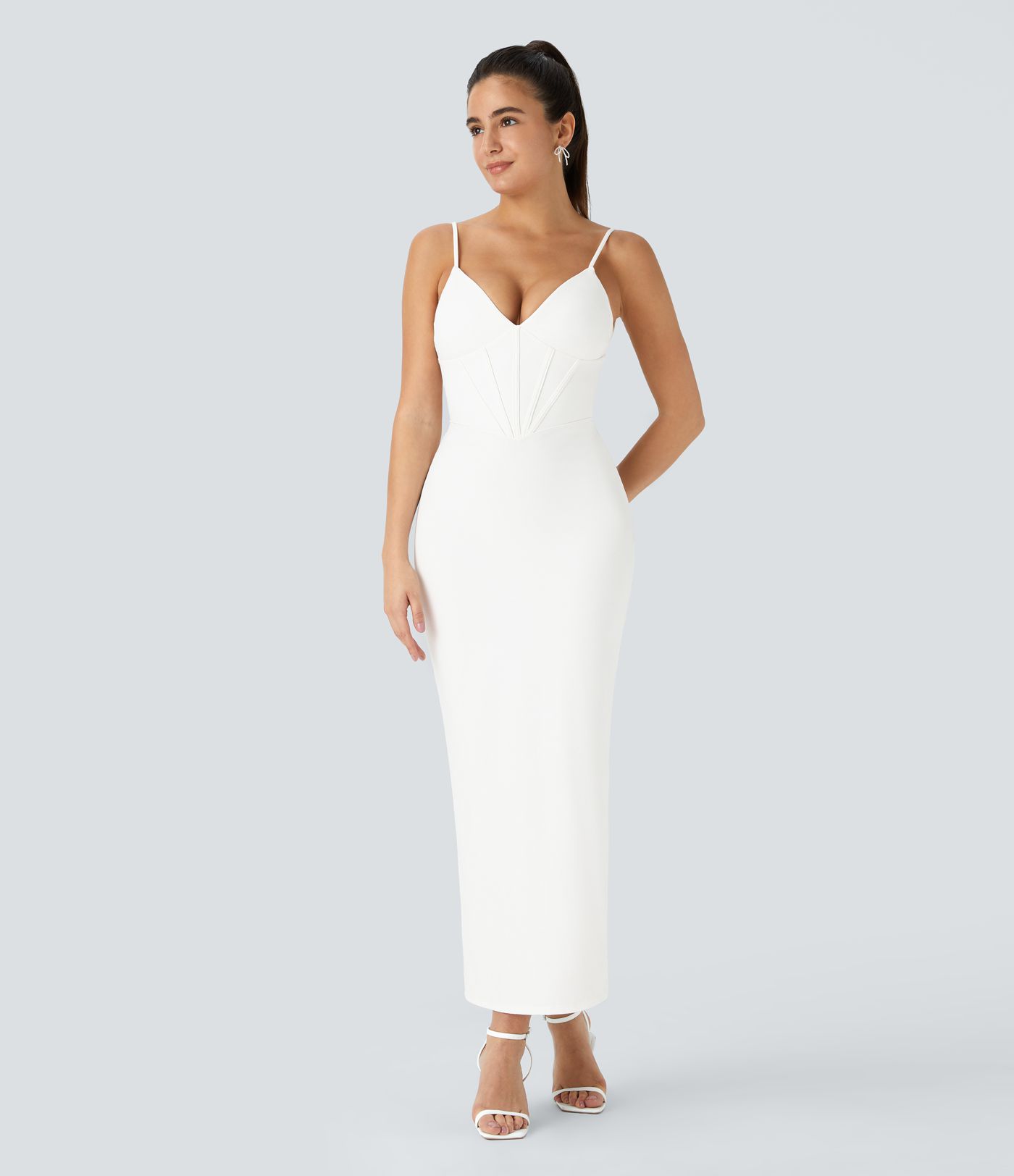 Miðju Kjóll með Snúru og Plissering