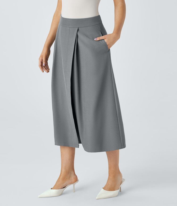 High Waisted Pocket Midi Work Skirt