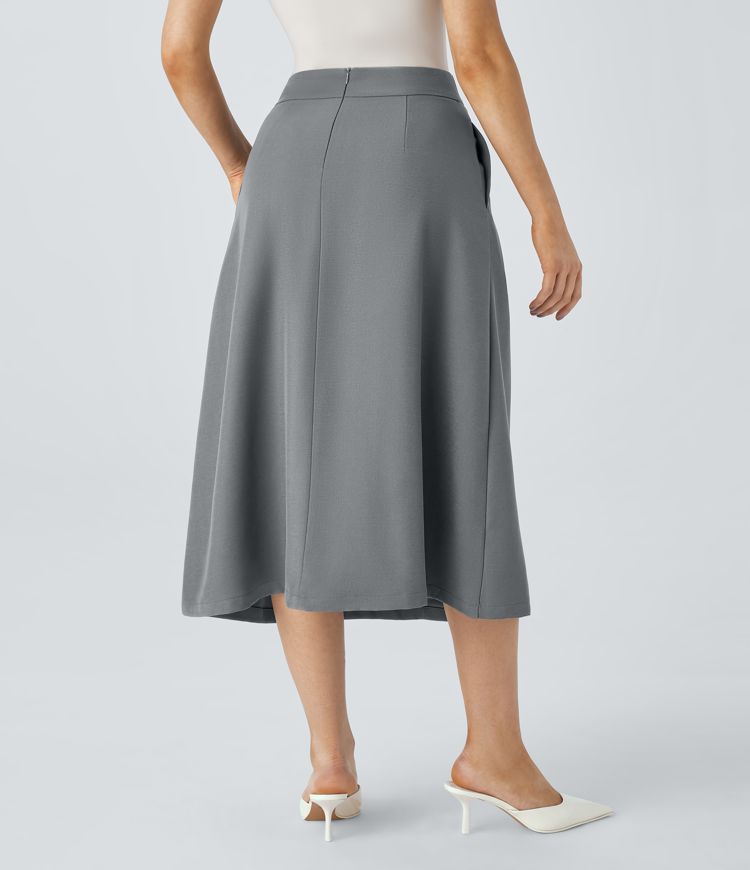 High Waisted Pocket Midi Work Skirt