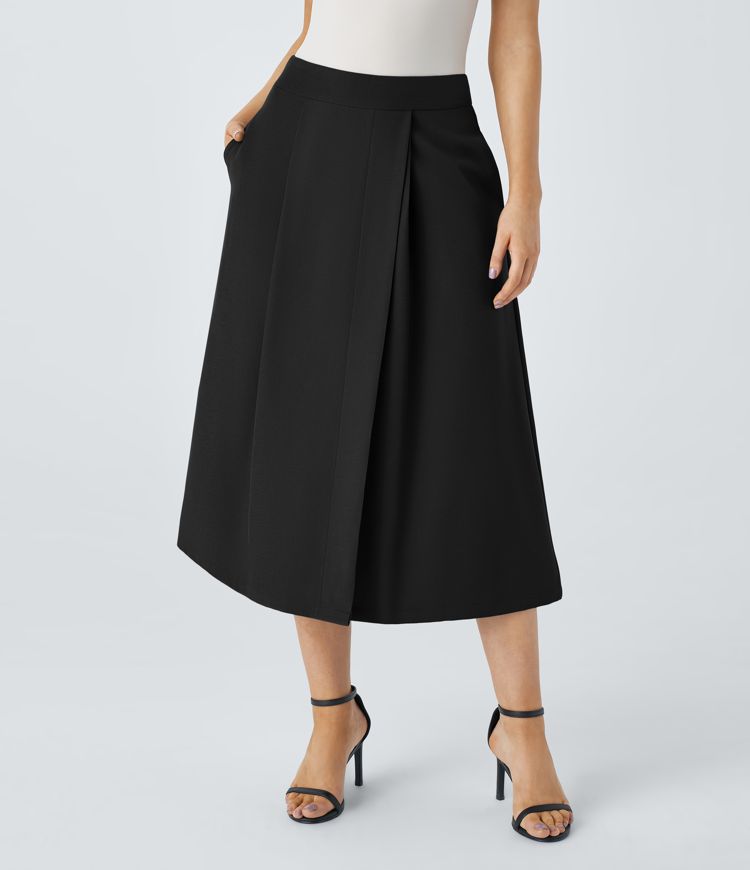 High Waisted Pocket Midi Work Skirt