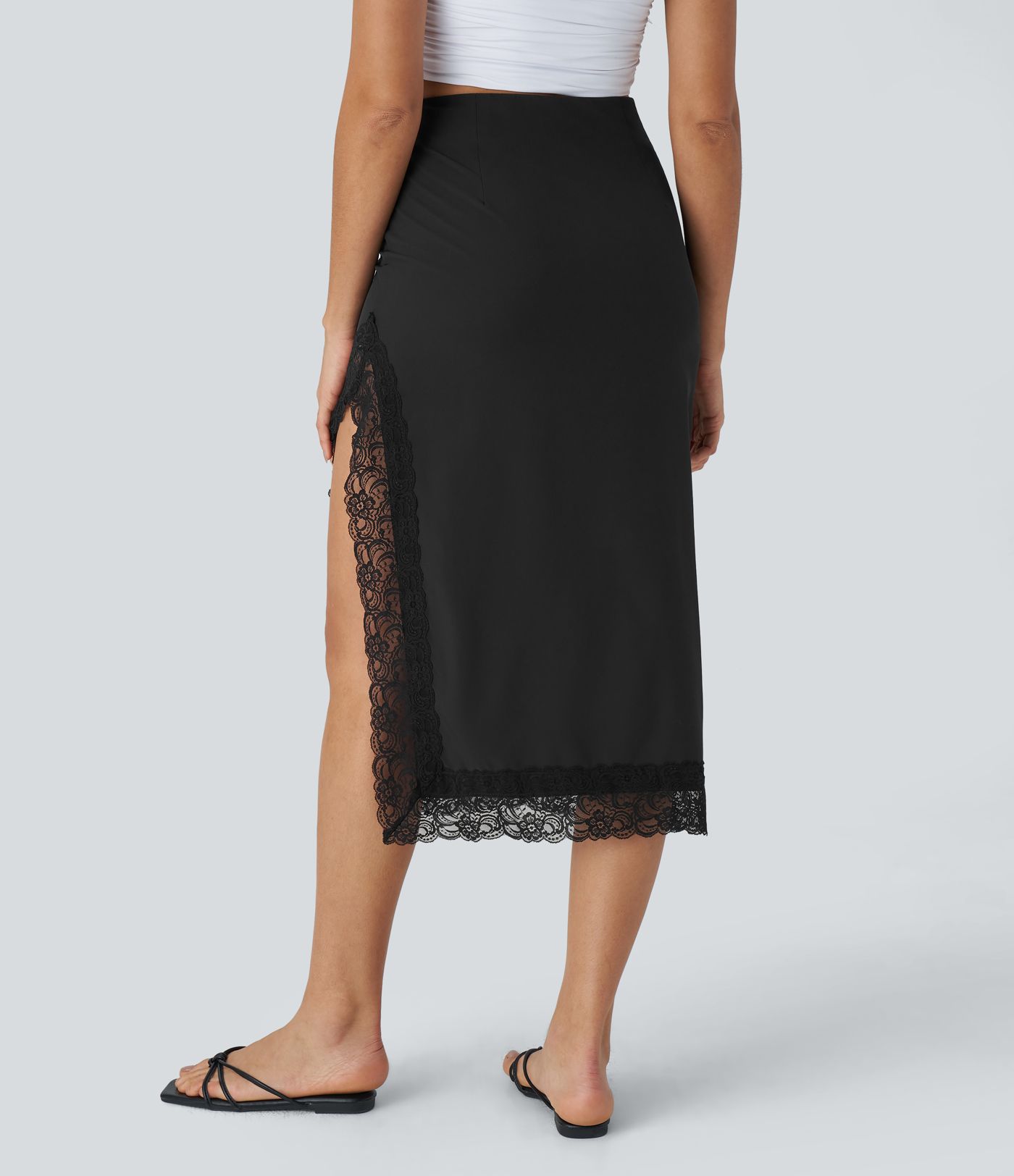 Breezeful™ Urlaubsrock mit hohem Bund, unsichtbarem Reißverschluss, Kontrastspitze und Schlitz - schnelltrocknend