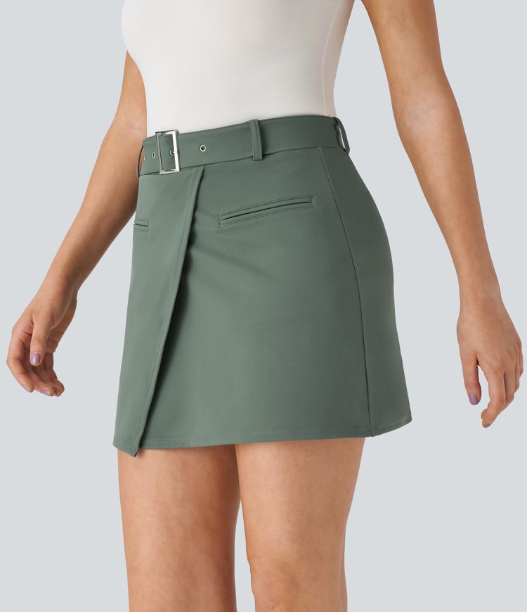High Waisted Belted Pocket 2-in-1 Mini Work Skirt