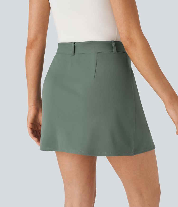 High Waisted Belted Pocket 2-in-1 Mini Work Skirt
