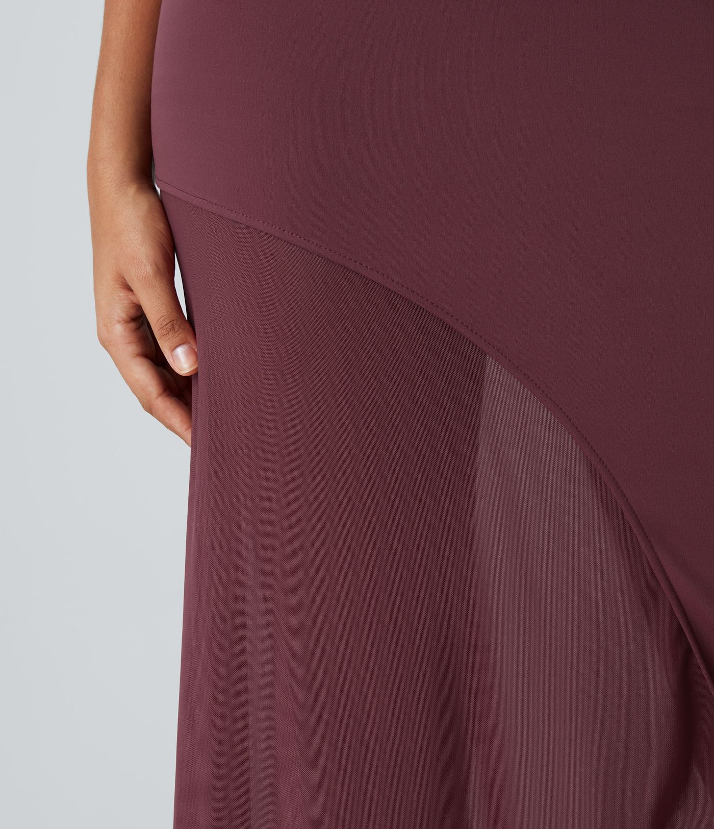 High Waisted 2-in-1 Contrast Mesh Midi Casual Skirt