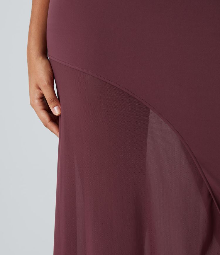 High Waisted 2-in-1 Contrast Mesh Midi Casual Skirt