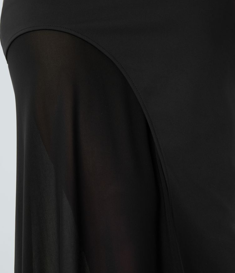 Falda midi malla contrastante 2 en 1 tiro alto