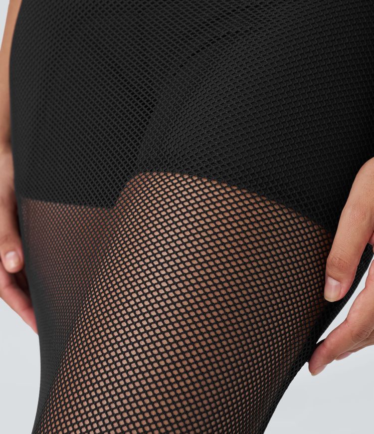 Falda resort midi malla transparente 2 en 1 bolsillo trasero tiro alto