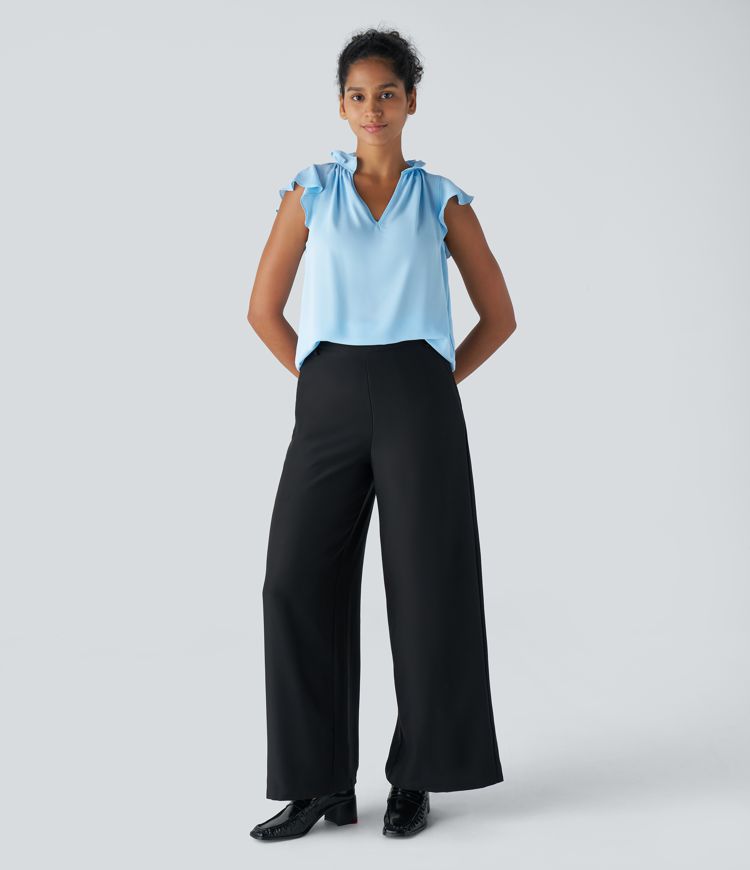 Blusa oficina volante sin mangas cuello V