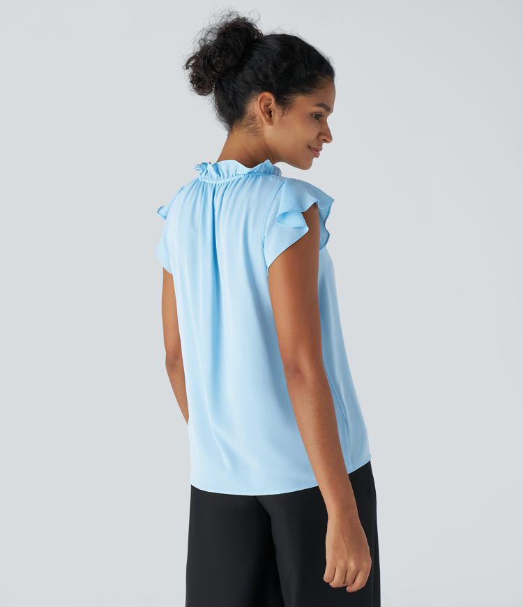 Blusa oficina volante sin mangas cuello V