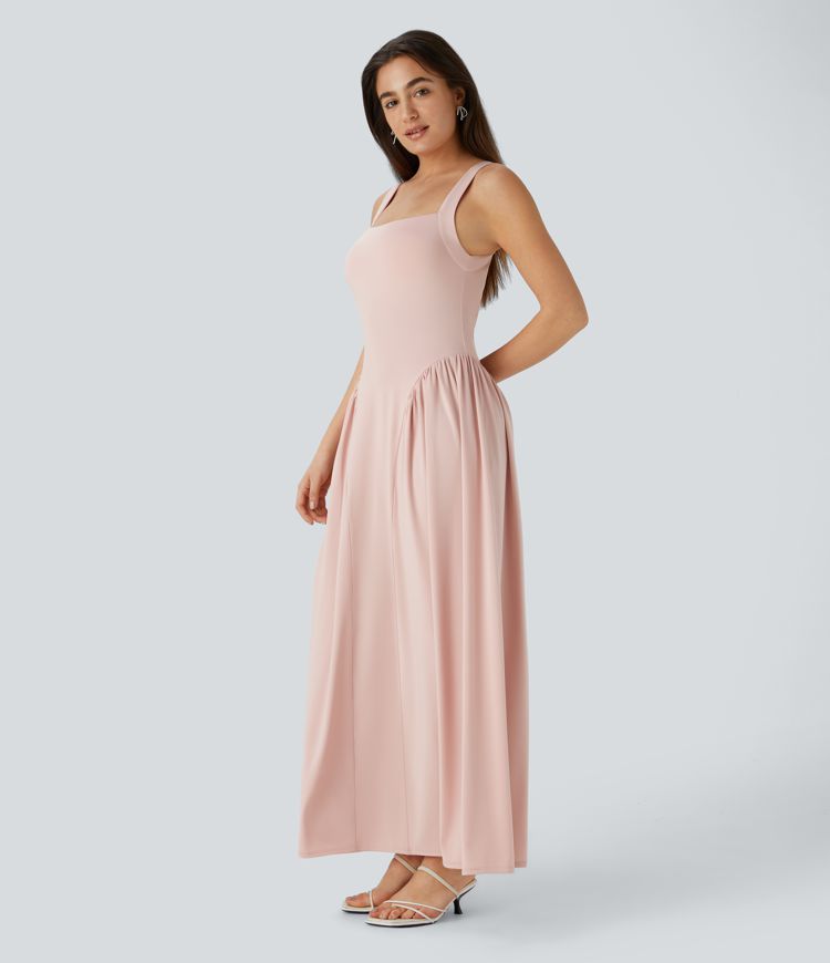 Square Neck Backless Maxi Bridesmaid and Wedding Guest Dress