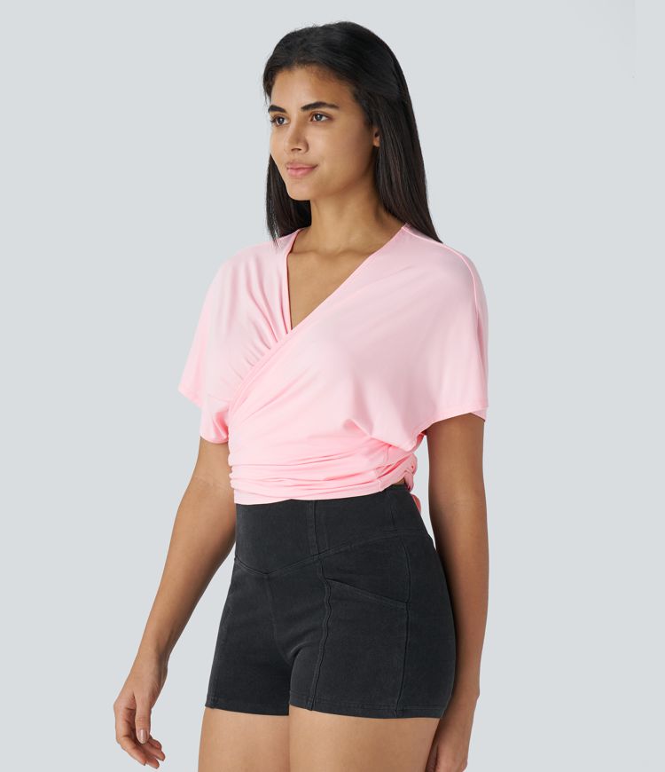 Top cuello V lazo espalda