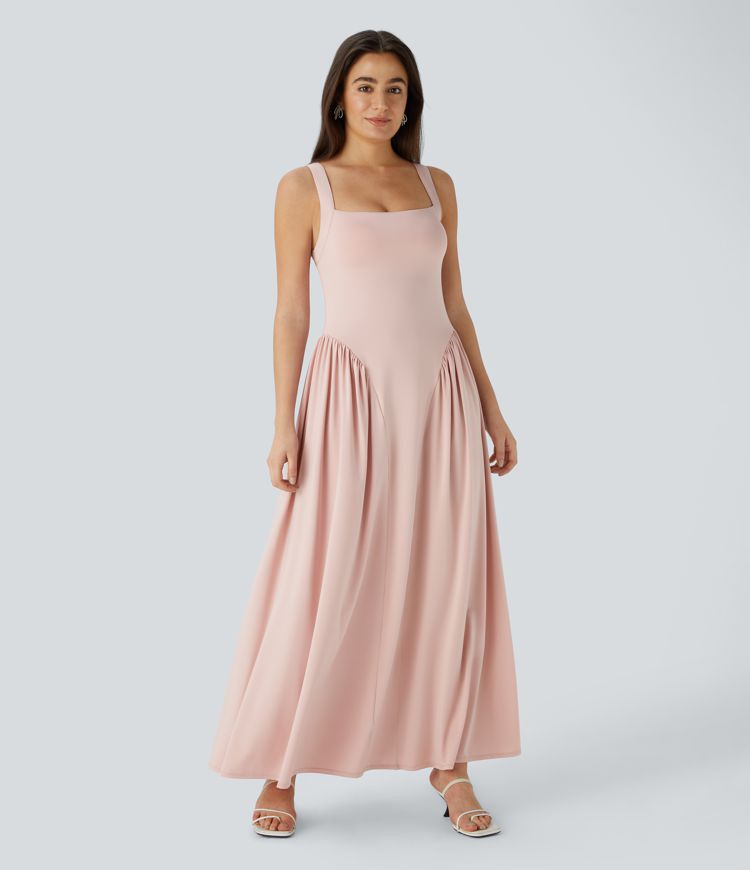 Square Neck Backless Maxi Bridesmaid and Wedding Guest Dress