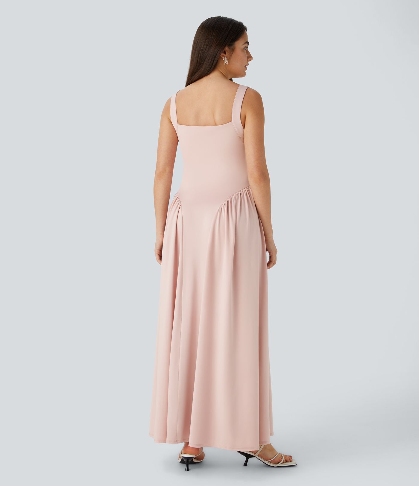 Rückenfreies, plissiertes Maxikleid mit quadratischem Ausschnitt für Brautjungfern und Hochzeitsgäste