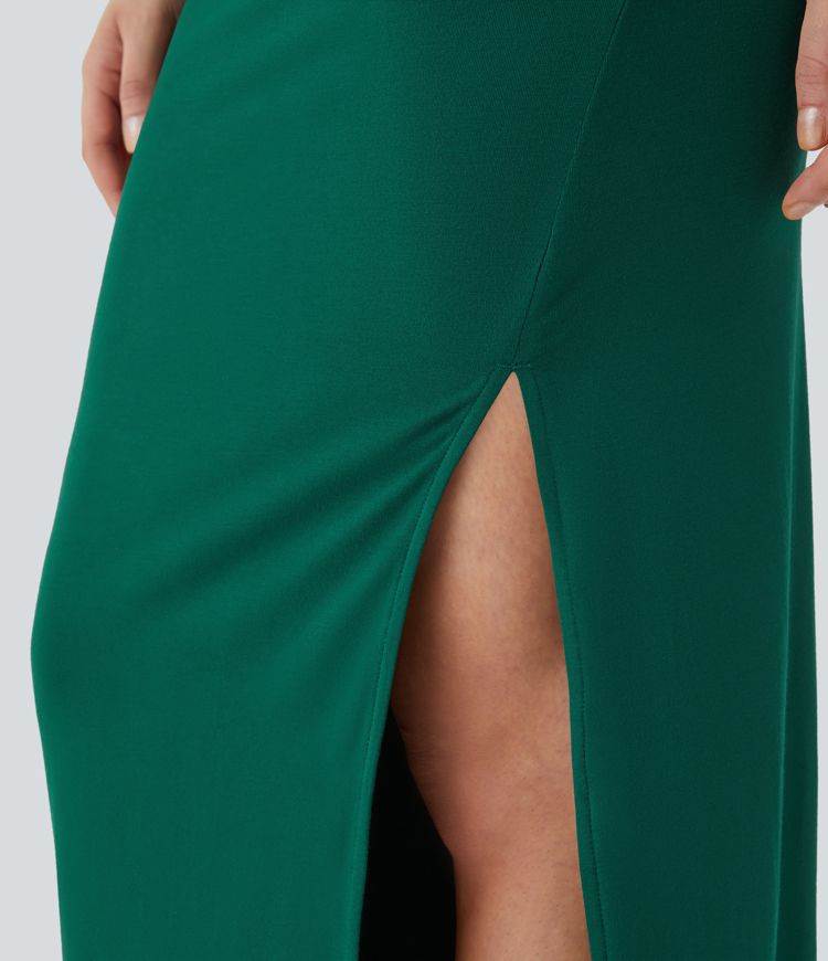 Halter Cowl Neck Ruched Maxi Dress