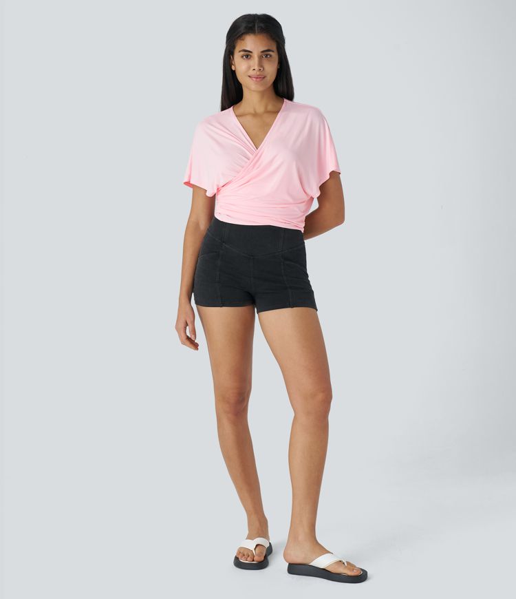 Top cuello V lazo espalda