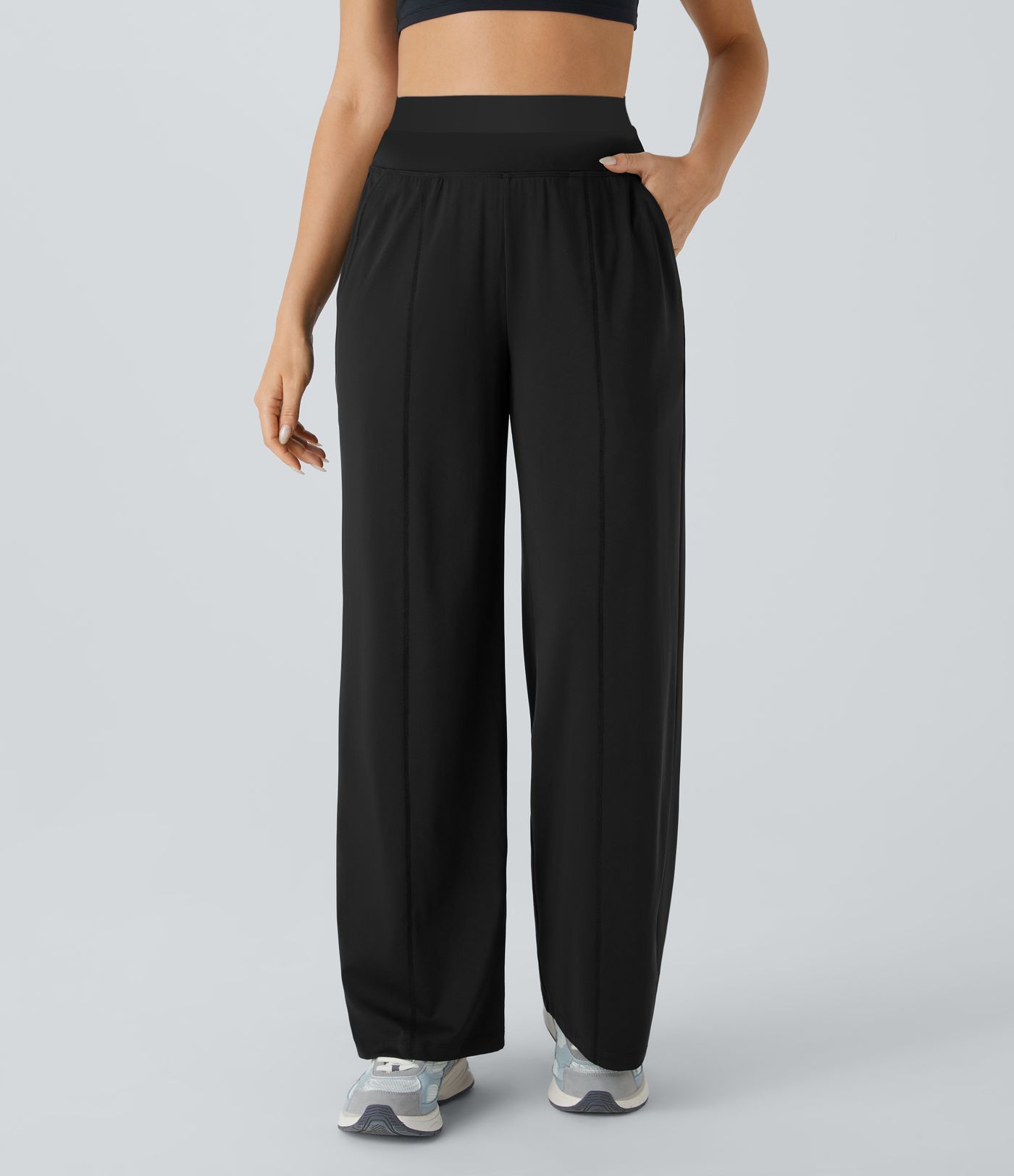 Pantalon de yoga Softlyzero™ Airy à taille haute, ceinture double épaisseur et poches latérales - UPF50+