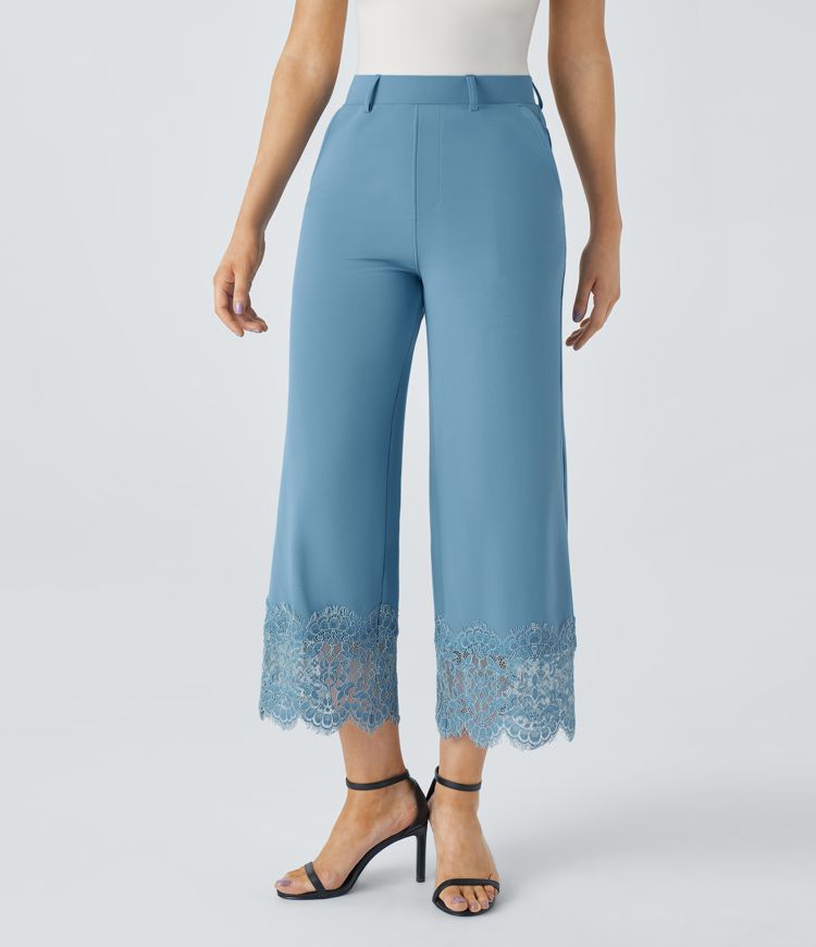 Halara Flex™ High Waisted Side Pocket Wide Leg Lace Hem Work Pants