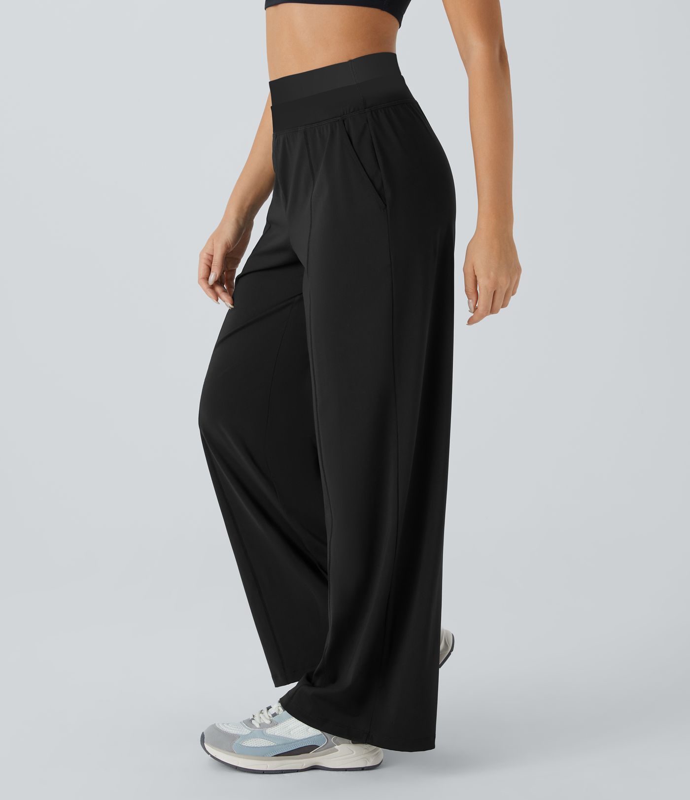 Pantalon de yoga Softlyzero™ Airy à taille haute, ceinture double épaisseur et poches latérales - UPF50+