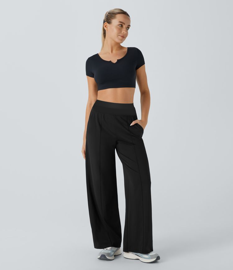 Pantalon de yoga Softlyzero™ Airy à taille haute, ceinture double épaisseur et poches latérales - UPF50+