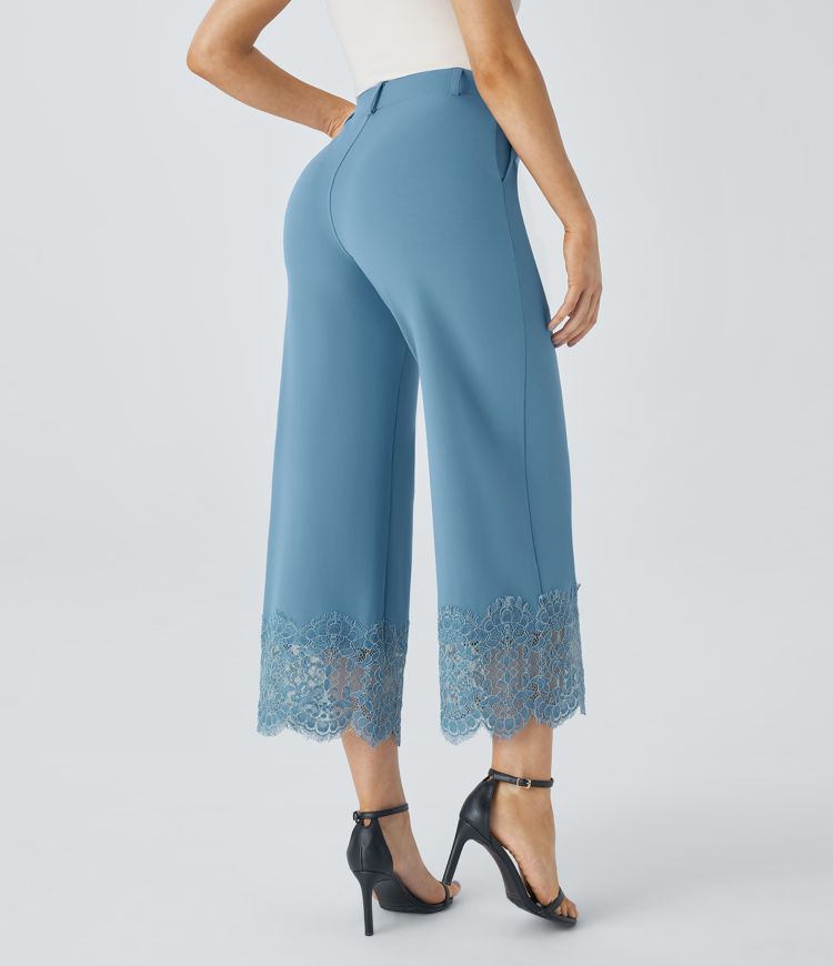 Halara Flex™ High Waisted Side Pocket Wide Leg Lace Hem Work Pants