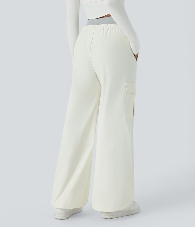 Joggers cargo correr senderismo tiro alto cordón múltiple bolsillo resistente desgaste repelente agua doble capa