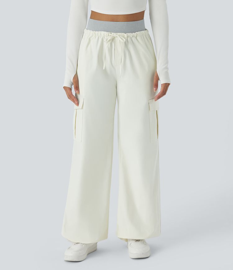 Joggers cargo correr senderismo tiro alto cordón múltiple bolsillo resistente desgaste repelente agua doble capa