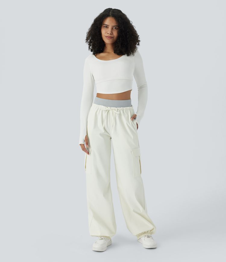 Joggers cargo correr senderismo tiro alto cordón múltiple bolsillo resistente desgaste repelente agua doble capa