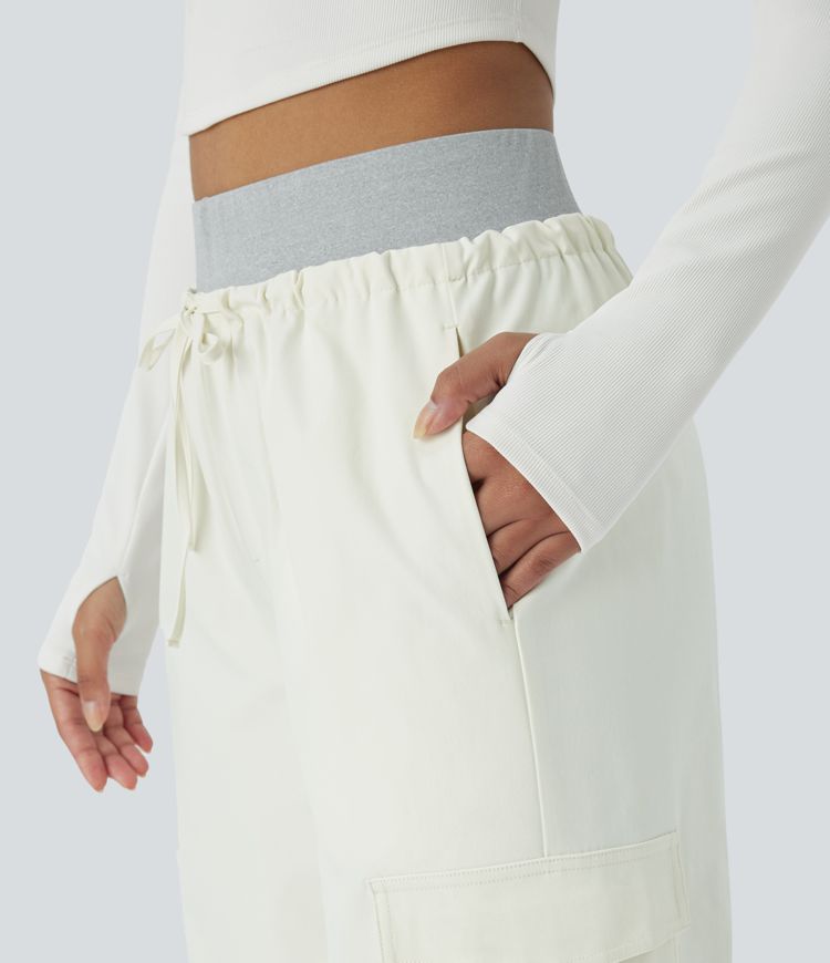 Joggers cargo correr senderismo tiro alto cordón múltiple bolsillo resistente desgaste repelente agua doble capa