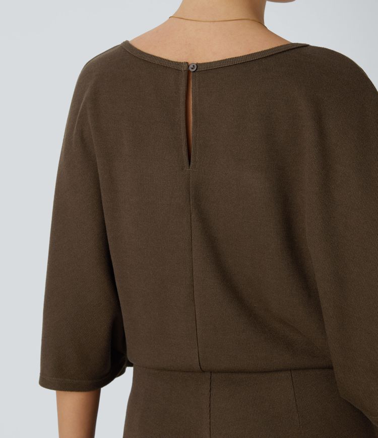 Mono oficina cuello barco botón manga codo bolsillo lateral